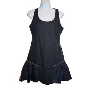 Esley Dress Medium M Navy Blue Ruffle Gold Zipper Sleeveless NEW NWT